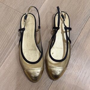 CHANEL Women's Gold and Black Flats